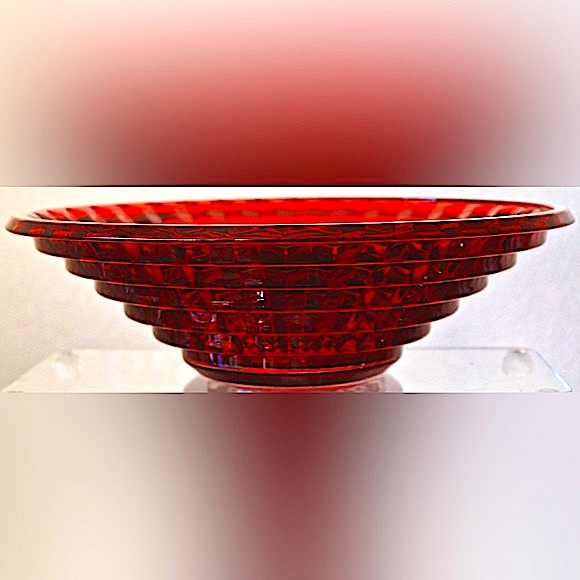 GODINGER FOR SHANNON CRYSTAL CENTURY CRYSTAL CENTERPIECE BOWL RUBY RED 13 1/2 IN - Picture 4 of 7